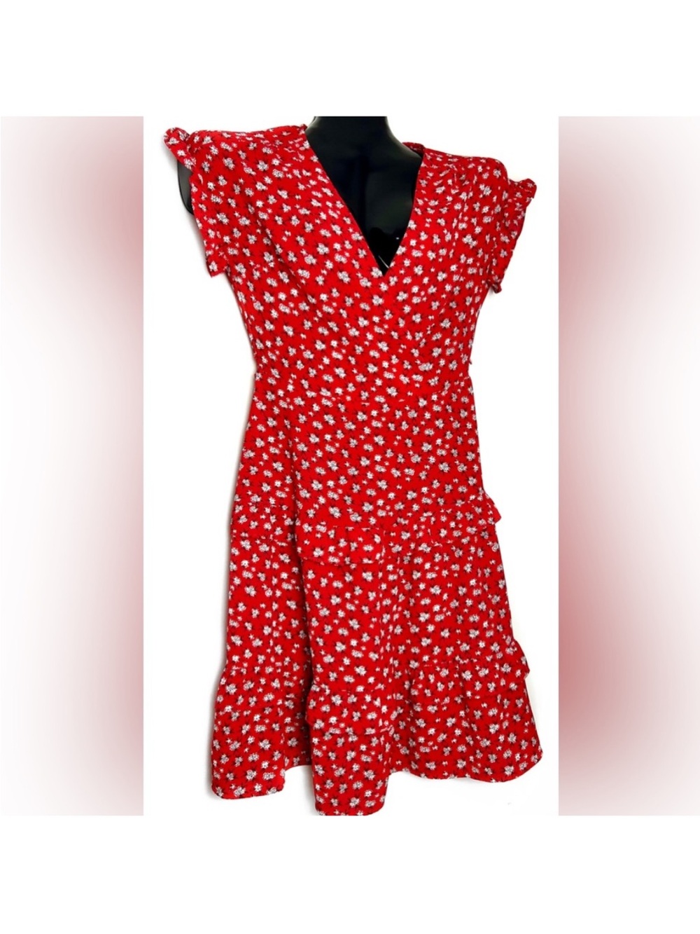 Monteau Red Floral V-Neck Mini Dress